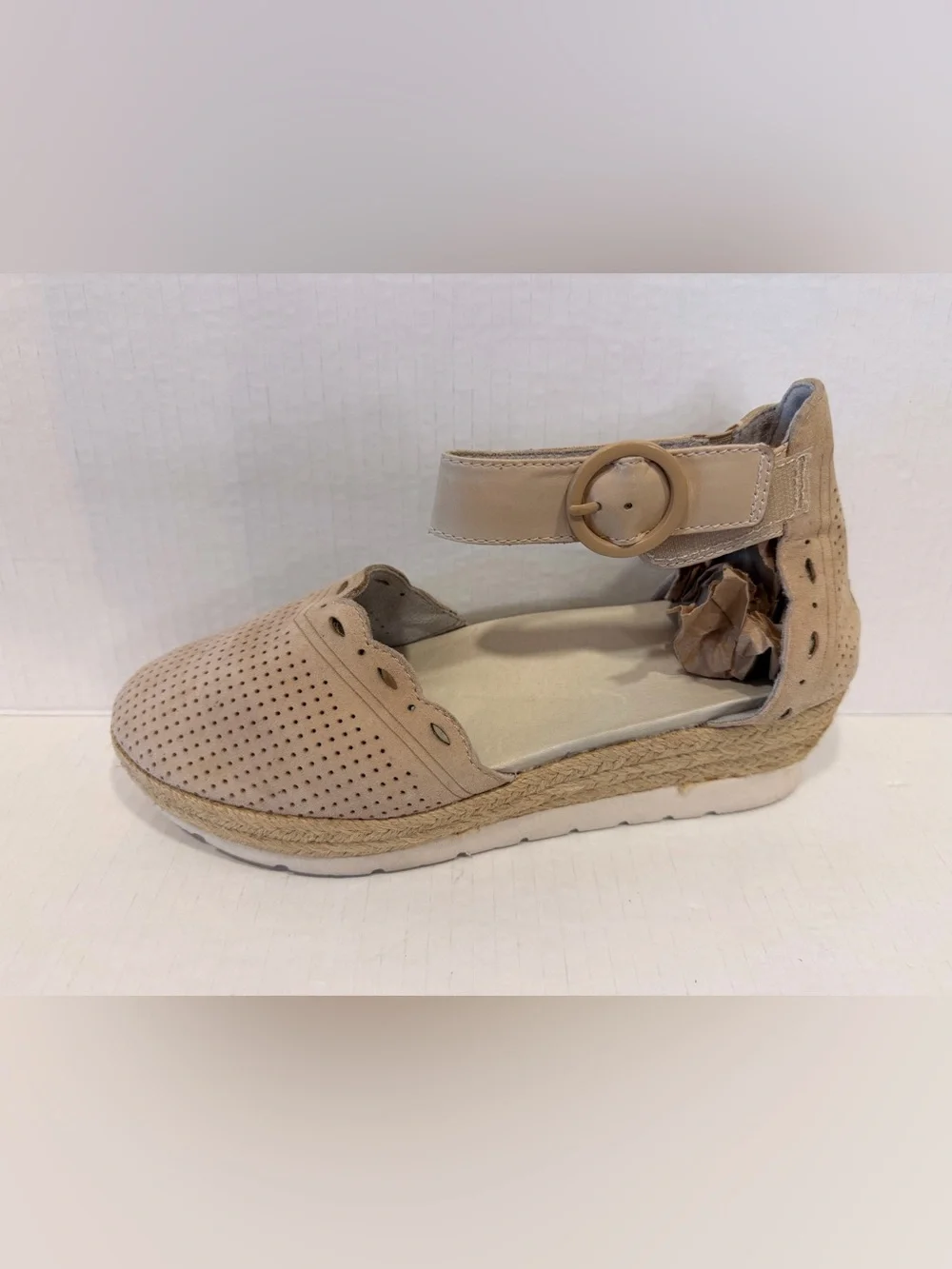 Earth Women's Modena Yarrow Sandal Size7 Espadrille Platfrom Akle Strap Tan